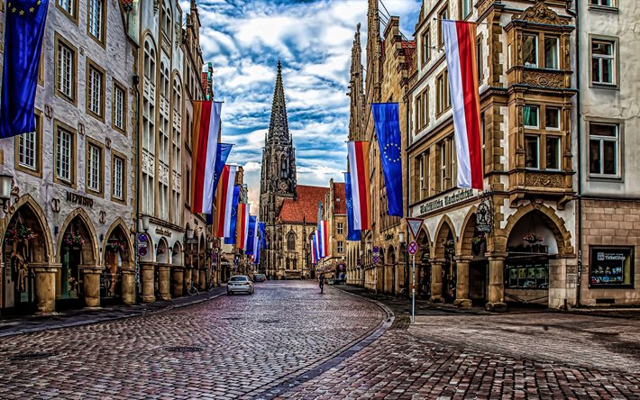 Munster, 4k, old streets, cityscapes, summer, german cities, Europe, Germany, Cities of Germany, Munster Germany