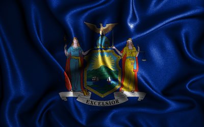New Yorkin lippu, 4k, silkkiset aaltoilevat liput, Yhdysvaltojen osavaltiot, USA, kangasliput, 3D-taide, New York, Yhdysvallat, New Yorkin 3D-lippu, Yhdysvaltain osavaltiot