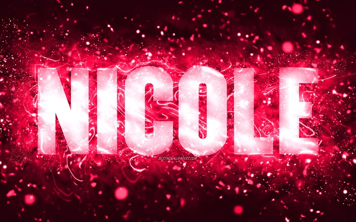 Happy Birthday Nicole, 4k, pink neon lights, Nicole name, creative, Nicole Happy Birthday, Nicole Birthday, popular american female names, picture with Nicole name, Nicole