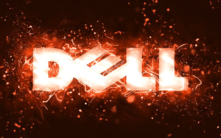 Dells orange logotyp, 4k, orange neonljus, kreativ, orange abstrakt bakgrund, Dell-logotyp, varumärken, Dell
