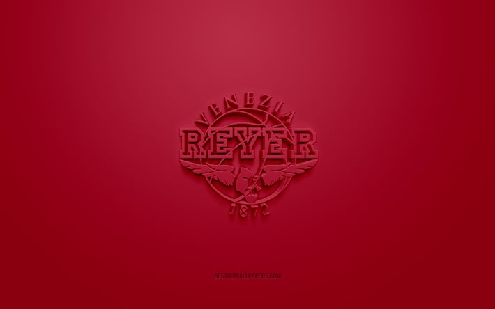 Reyer Venezia, creative 3D logo, burgundy background, LBA, 3d emblem, Italian basketball club, Lega Basket Serie A, Venice, Italy, 3d art, basketball, Reyer Venezia 3d logo