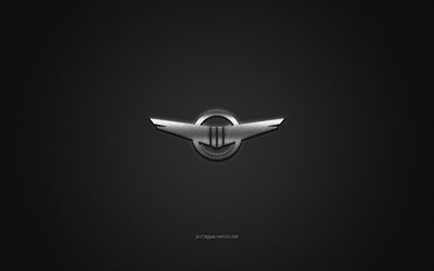 Rezvani logo, silver logo, gray carbon fiber background, Rezvani metal emblem, Rezvani, cars brands, creative art
