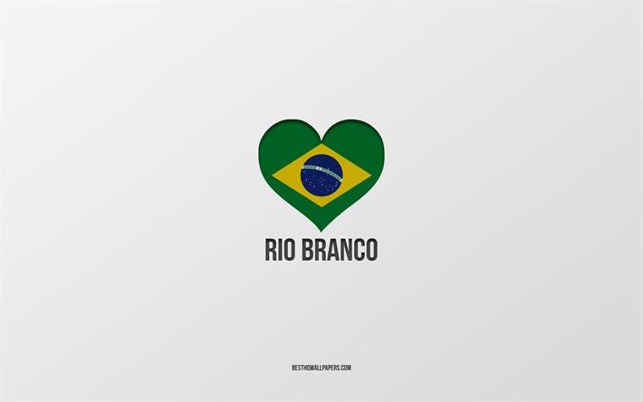 リオブランコが大好き, ブラジルの都市, 灰色の背景, リオブランコ, ブラジル, ブラジルの国旗のハート, 好きな都市