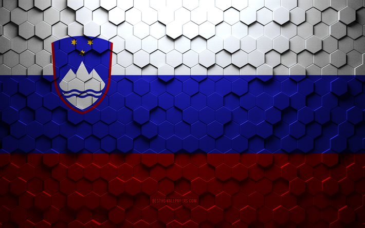Bandiera della Slovenia, arte a nido d&#39;ape, bandiera esagonale slovena, Slovenia, arte esagonale 3d, bandiera slovena
