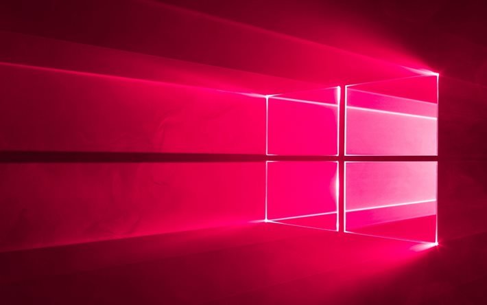 Windows 10, vaaleanpunainen neon-logo, k&#228;ytt&#246;j&#228;rjestelm&#228;, Windows