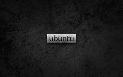 Linux, Ubuntu, Metal logo, wall texture, Ubuntu logo