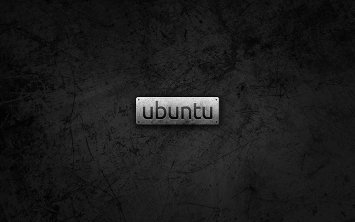 Linux, Ubuntu, M&#233;tal logo, mur, texture, toile de fond du logo d&#39;Ubuntu