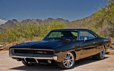 muscle car, Dodge Charger, supercars, black Charger, Dodge