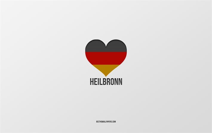Eu Amo Heilbronn, Cidades alem&#227;s, plano de fundo cinza, Alemanha, Alem&#227;o bandeira cora&#231;&#227;o, Heilbronn, cidades favoritas, Amor Heilbronn