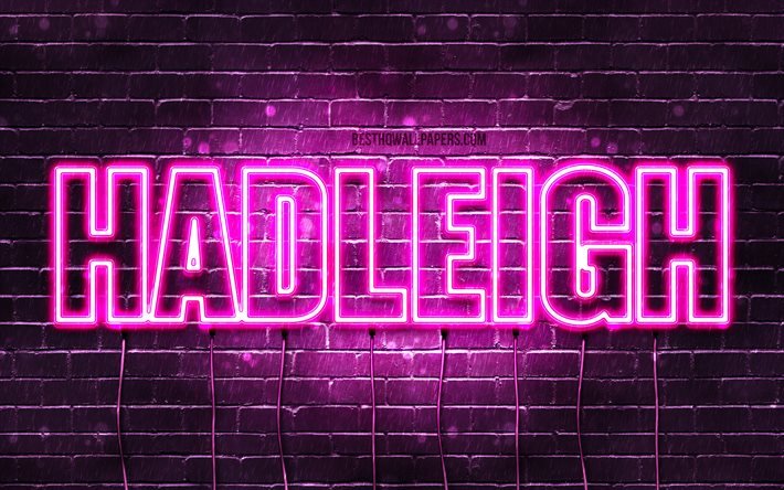 Hadleigh, 4k, tapeter med namn, kvinnliga namn, Hadleigh namn, lila neon lights, Grattis P&#229; F&#246;delsedagen Hadleigh, bild med Hadleigh namn