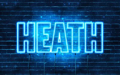 Heath, 4k, wallpapers with names, horizontal text, Heath name, Happy Birthday Heath, blue neon lights, picture with Heath name