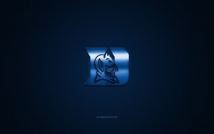 Duke Blue Devils logo, American football club, NCAA, blue logo, blue carbon fiber background, hockey, Durham, North Carolina, USA, Duke Blue Devils