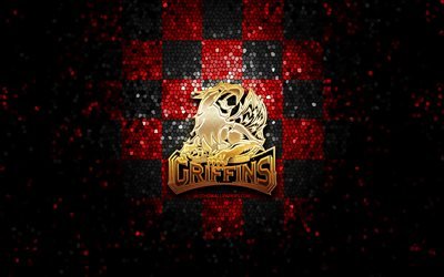 Grand Rapids Griffins, glitter logo, AHL, red black checkered background, USA, american hockey team, Grand Rapids Griffins logo, mosaic art, hockey, America