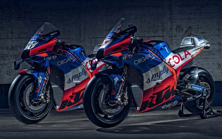 2020, KTM RC16, MotoGP, Race Bike, Red Bull KTM, side view, new blue RC16, sports motorcycles, KTM