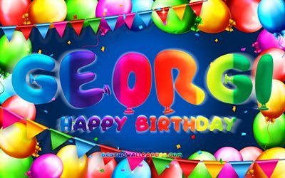 Happy Birthday Georgi, 4k, colorful balloon frame, Georgi name, blue background, Georgi Happy Birthday, Georgi Birthday, popular bulgarian male names, Birthday concept, Georgi