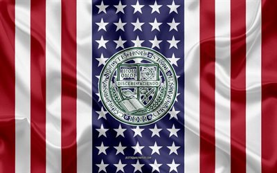 California Polytechnic State University Emblem, American Flag, California Polytechnic State University logo, San Luis Obispo, California, USA, Emblem of California Polytechnic State University