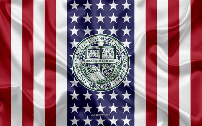 california polytechnic state university-emblem, amerikanische flagge, california polytechnic state university-logo, san luis obispo, kalifornien, usa, emblem von der california polytechnic state university