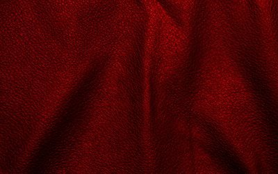赤い革の背景, 4k, 波皮革, 革の背景, 皮革, 赤い革の質感