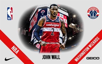 John Wall, Washington Wizards, Amerikkalainen Koripalloilija, NBA, muotokuva, USA, koripallo, Capital One Arena, Washington Wizards-logo, Jonathan Taylor Wall Jr