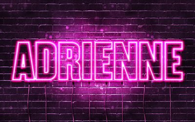 adrienne, 4k, tapeten, die mit namen, weibliche namen, adrienne name, purple neon lights, happy birthday adrienne, bild mit adrienne namen