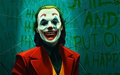 Smiling Joker, 4k, grunge art, supervillain, drawn Joker, fan art, creative, Joker 4K, artwork, Joker
