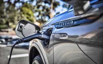 electric car charging, Lincoln Corsair, 2020, white suv, electric, new white Corsair, american cars, Lincoln