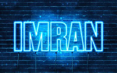Imran, 4k, wallpapers with names, horizontal text, Imran name, Happy Birthday Imran, blue neon lights, picture with Imran name