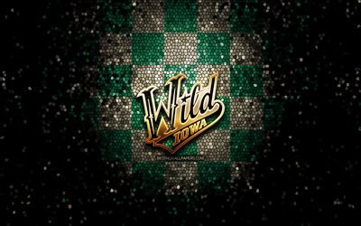 Iowa Wild, glitter logo, AHL, green brown checkered background, USA, american hockey team, Iowa Wild logo, mosaic art, hockey, America