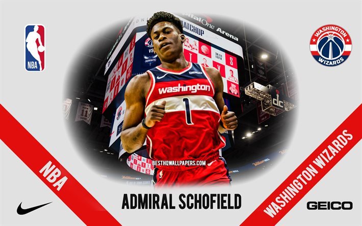 Admiral Schofield, Washington Wizards, American Basketball Player, NBA, portrait, USA, basketball, Capital One Arena, Washington Wizards logo