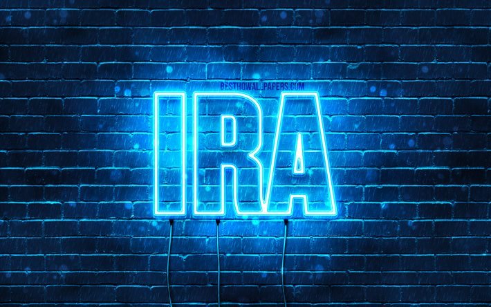 Ira, 4k, adları Ira adı ile, yatay metin, Ira adı, Doğum g&#252;n&#252;n kutlu olsun Ira, mavi neon ışıkları, resimli duvar kağıtları