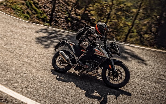 2020, KTM 390 Adventure, side view, exterior, new gray 390 Adventure, motorcycle on the road, motorcycle riding concepts, KTM