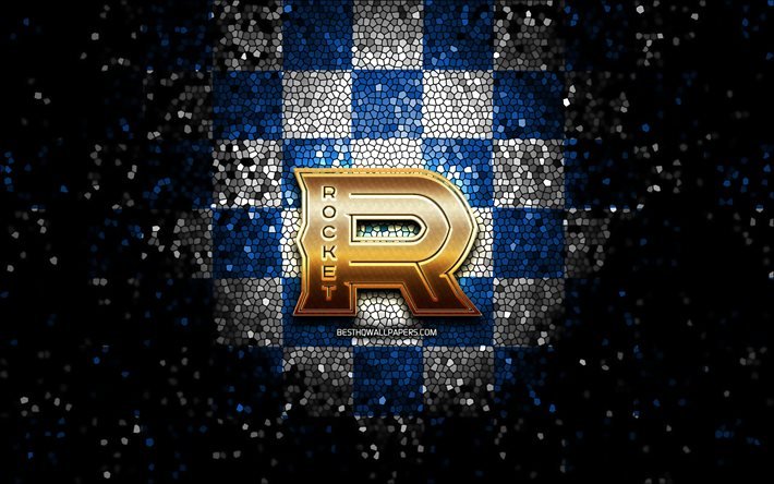 Laval Raket, glitter logotyp, AHL, bl&#229;-vit rutig bakgrund, USA, amerikansk ishockey, Laval Raket logotyp, mosaik konst, hockey, Amerika