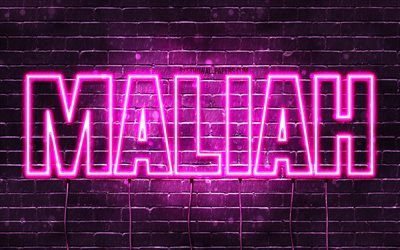 Maliah, 4k, pap&#233;is de parede com os nomes de, nomes femininos, Maliah nome, roxo luzes de neon, Feliz Anivers&#225;rio Maliah, imagem com Maliah nome