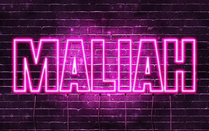 Maliah, 4k, 壁紙名, 女性の名前, Maliah名, 紫色のネオン, お誕生日おめでMaliah, 写真Maliah名