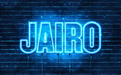 Jairo, 4k, les papiers peints avec les noms, le texte horizontal, Jairo nom, Joyeux Anniversaire Jairo, bleu n&#233;on, photo avec Jairo nom