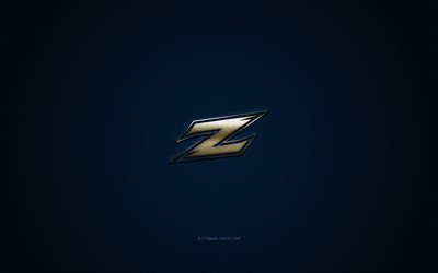 Akron Zips logo, American football club, NCAA, golden logo, blue carbon fiber background, American football, Akron, Ohio, USA, Akron Zips