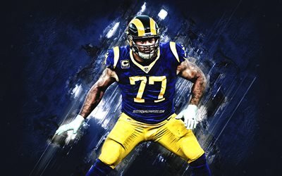 Andrew Whitworth, Los Angeles Rams, NFL, portrait, american football, blue stone background, National Football League