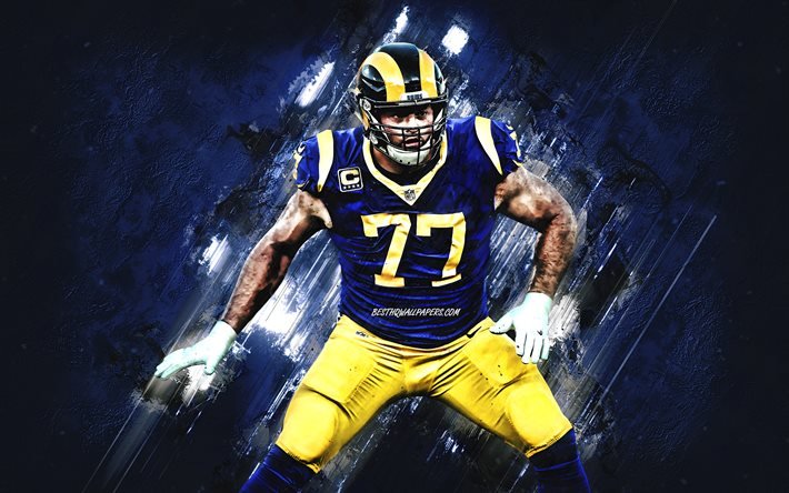 andrew whitworth, los angeles rams, nfl, portr&#228;t, american football, blue stone background, national football league