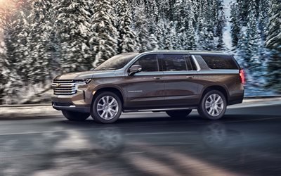 Chevrolet Suburban, 2020, side view, exterior, luxury SUV, new brown Suburban, american cars, Chevrolet