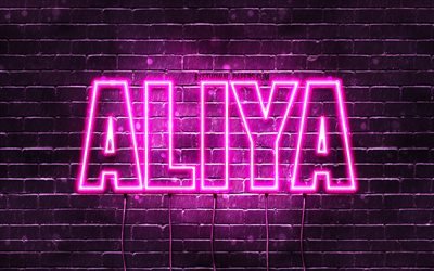 Aliya, 4k, des fonds d&#39;&#233;cran avec des noms, des noms f&#233;minins, Aliya nom, violet n&#233;on, Joyeux Anniversaire Aliya, une photo avec le nom Aliya
