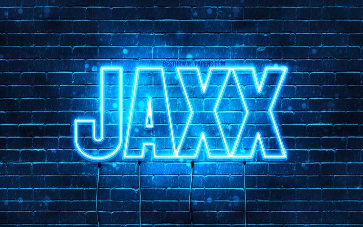 Jaxx, 4k, fondos de pantalla con los nombres, el texto horizontal, Jaxx nombre, Feliz Cumplea&#241;os Jaxx, luces azules de ne&#243;n, imagen con Jaxx nombre