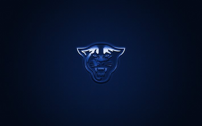 Georgia State Panthers logosu, Amerikan Futbol Kul&#252;b&#252;, NCAA, mavi logo, mavi karbon fiber arka plan, Amerikan Futbolu, Atlanta, Georgia, USA, Georgia State Panthers