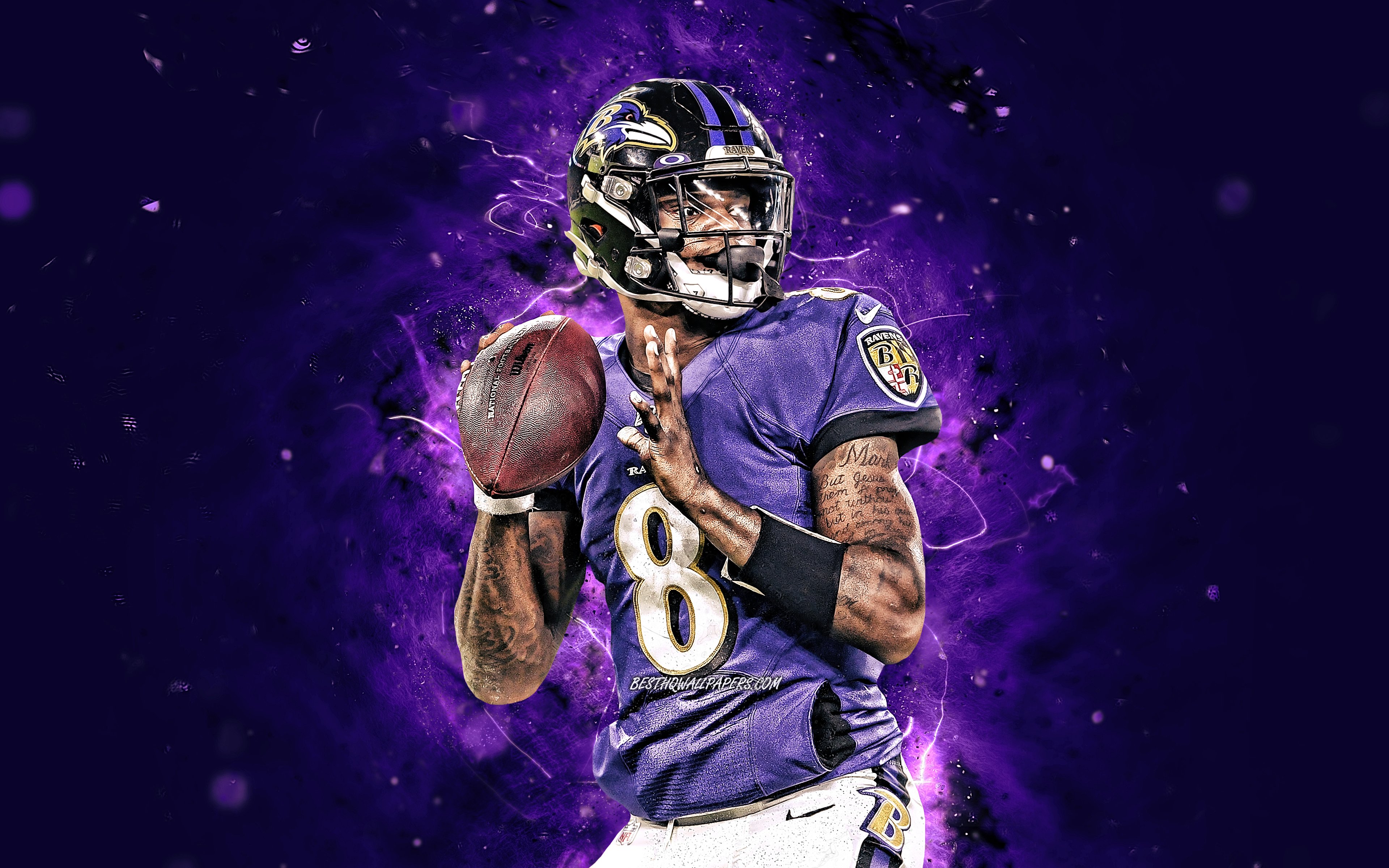 Download wallpapers Lamar Jackson, 4k, quarterback, Baltimore Ravens
