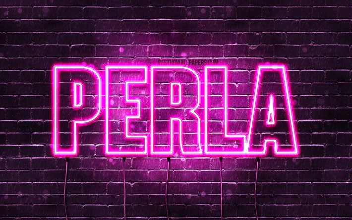 Perla, 4k, wallpapers with names, female names, Perla name, purple neon lights, Happy Birthday Perla, picture with Perla name