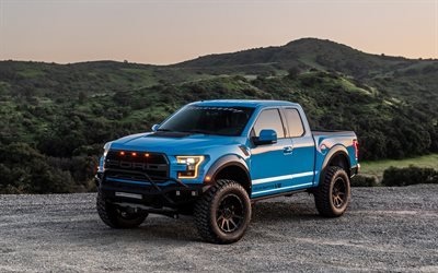 Hennessey VelociRaptor V8, 2020, Ford F-150 Raptor, front view, blue pickup truck, new blue F-150 Raptor, american cars, tuning F-150, Ford
