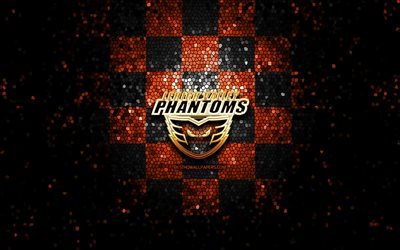 Lehigh Valley Phantoms, glitter logo, AHL, orange black checkered background, USA, american hockey team, Lehigh Valley Phantoms logo, mosaic art, hockey, America