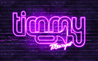 Timmy Trumpet mor logo, 4k, superstars, Avustralyalı DJ&#39;ler, mor brickwall, Timmy Trumpet logo, Timothy Jude Smith, Timmy Trumpet, m&#252;zik yıldızları, Timmy Trumpet neon logo