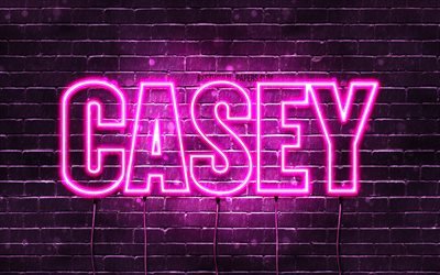 Casey, 4k, tapeter med namn, kvinnliga namn, Casey namn, lila neon lights, Grattis P&#229; F&#246;delsedagen Casey, bild med Casey namn