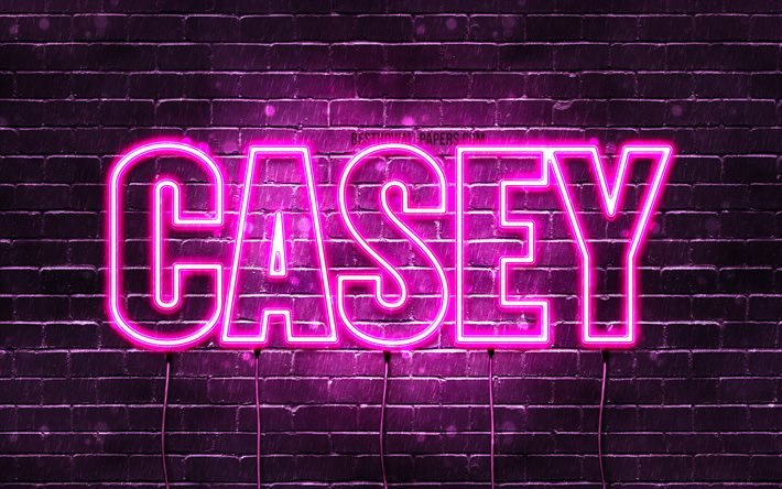Casey, 4k, wallpapers with names, female names, Casey name, purple neon lights, Happy Birthday Casey, picture with Casey name