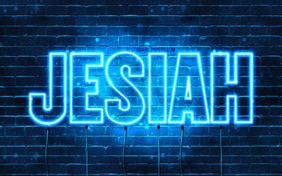 Jesiah, 4k, wallpapers with names, horizontal text, Jesiah name, Happy Birthday Jesiah, blue neon lights, picture with Jesiah name